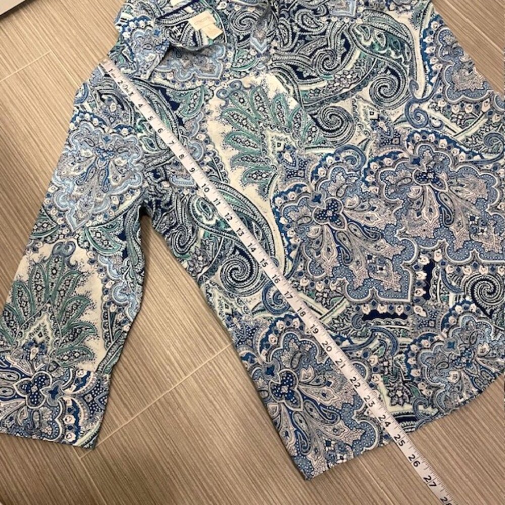 Chico's Gabrielle Paisley No-Iron Button Down Cotton Shirt Blue Green Medium - Picture 15 of 16